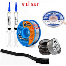 Smnr Elektronik Lehimleme Seti 0,8mm 40G Lehim Teli 2’li Flux Havya Ucu Temizleyici CP-3015 Lehim Sökme Fitili Fırça SETI36