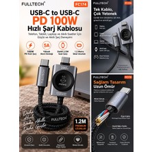 Azurtech Fulltech FC174 Usb-C To Usb-C 5A Pd 100W Hızlı Şarj Kablosu 1.2 Metre – Dahili 2.5W Saat Şarj Destekli
