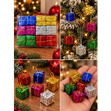 Biton Toptan 12'li  Adet 3 cm Yılbaşı Ağacı Süsü Mini Hediye Paketi Süsleri Renkli Noel Ağacı Dekoru