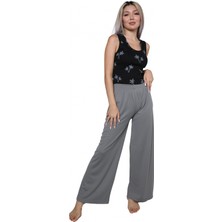 Melonika Kadın Kalın Askılı Body Bol Paça Pantolon 2`li Takım Siyah Çmş