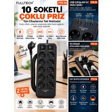 Azurtech Fulltech Ftr-30 20W Pd Akım Korumalı Çoklu Priz – 10 Soket + 2 Usb-A + 2 Usb-C, 2 Metre