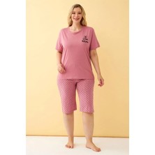 Melonika Kadın Somon “live The Dream” Yazılı Büyük Beden Kapri Pijama Takımı Çmş