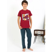 Melonika Erkek Çocuk Kısa Kol Penye Pijama Takım Bordo Çmş