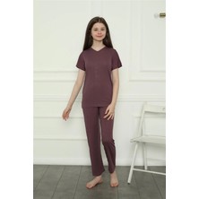 Melonika Kız Çocuk Penye Pijama Takım Mürdüm Çmş