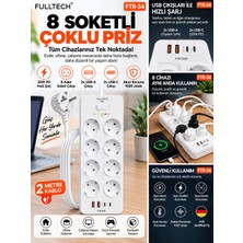 Azurtech Fulltech Ftr-34 20W Pd Akım Korumalı Çoklu Priz – 8 Soket + 2 Usb-A + 2 Usb-C, 2 Metre