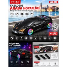 Azurtech Wster WS-690 Kablosuz Araba Tasarımlı Bluetooth Hoparlör – 15W Rgb Işıklı, Usb/tf Kart/fm Radyo