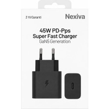 Nexiva Samsung  Type C Hızlı Şarj Adaptörü (45W) - Siyah