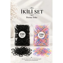 Invictus Design Kadın 250 Karışık Asortik Renkli ve 250 Siyah Minik Perma Örgü Lastik Toka Toplam 500 Adet Ekonomik 2'li Set