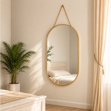Ecoport Dekoratif Duvar Aynası - Gold Metal Çerçeveli - Ip Askılı - 24X40 cm