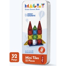 Magly Mini Tiles Manyetik Yapı Blokları – Çocuklar Için Metal Kutulu 32 Parça Mini Manyetik Seyahat Boy Oyun Seti