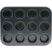 Tbl Dekor 12'li Muffin Kek Kalıbı - Metal - Siyah