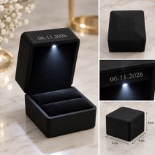C&On Design Kişiye Özel Tarih Baskılı LED Işıklı Siyah Kadife Evlilik Teklifi Yüzük Kutusu