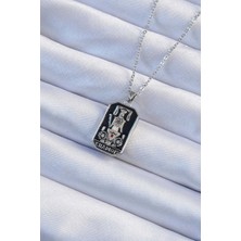 316L Çelik Zincir Gümüş Renk Siyah Mineli Tarot Kolye - TJ-BKO9246