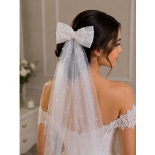 Dmc Yakut 50 cm Boncuklu Fiyonk Kısa Duvak, Taraklı, Nikah Kına ve Gelinlik Için