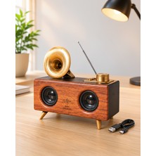 Azrlya Retro Gramofon Tasarımlı Bluetooth Hoparlör – 3D Stereo Ses, 1800 Mah Batarya