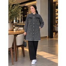 Esra Butik 🖤 Kot Ceket – Desenli, Düğmeli, Büyük Beden Uyumlu