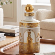 Baci Milano Minerva Midi Altın Kapaklı Vizon Rengi Porselen Şişe ve Difüzör Ø 7 Cm, H 15,5 cm