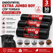 80X110 cm 90 Litre Jumbo Boy Çöp Torbası 30 Adet Siyah Dayanıklı Endüstriyel Çöp Poşeti 10'lu 3 Rulo