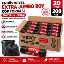 80X110 cm 90 Litre Jumbo Boy Çöp Torbası 200 Adet Siyah Dayanıklı Endüstriyel Çöp Poşeti 10'lu 20 Rulo