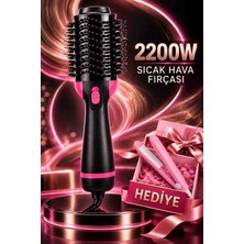 Abstrax Tech Abraxtech 2200W Iyonik Sıcak Hava Fırçası - 3 Isı Kademeli 360° Döner Kablolu Saç Şekillendirici + Hediye Mini Düzleştirici