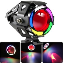 Esranın Dünyası Beyaz Rgb Angel + Kırmızı Şeytan Göz Çakarlı + Drl Dış Bükey Lens 20W Motorsiklet Elektrikli Scooter Sis Farı LED Projektör Spot Sel Taşkın Çalışma Lambası Off Road Yardımcı Sürüş Lambası          [en