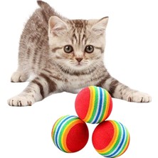Buffer Ofine® Gökkuşağı Sünger Kedi Köpek Çiğneme Oyun Topu 4,2 cm 3'lü Eğlenceli Tasarım ile Yumuşak Kauçuk