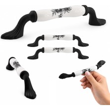 Esranın Dünyası (5 Adet) Ahenk Beyaz Porselen Siyah Kulp 128 mm 12.8 cm Mobilya Çekmece Dolab Dolap Kapak Kulb Kulpu