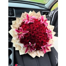 Lady Flowers Solmayan 30 Lu Gül ve 6 Adet Lilyum Buketi Sevgiliye Özel Unutulmaz Hediye Yapay Çiçek