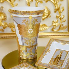 Baci Milano Minerva Altın Desenli Vizon Rengi Vazo D 18 Cm, H 26 cm