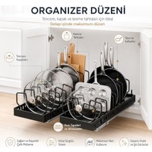 Khi-Zai Alper Banyo Sürgülü Organizer Siyah – Yapışkanlı Dolap Içi Raylı Düzenleyici, Tencere Kapağı, Tava, Kesme Tahtası ve Mutfak Gereçleri Için Çekmece Tipi Organizer, 21 x 42 cm
