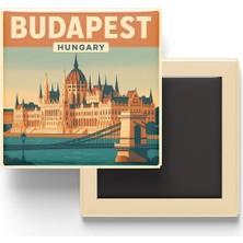 Khi-Zai Budapeşte Macaristan - Parlamento Binası - Baskılı Buzdolap Magneti Kare 9x9 cm