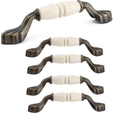 Esranın Dünyası (5 Adet) Elora Porselen Krem Antik Sarı Kulp 128 mm 12.8 cm Çekmece Dolabı Dolap Kapak Kulb Kulpu