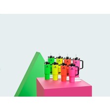 Khi-Zai H2.0 Flowstate Paslanmaz Çelik Vakum Yalıtımlı Bardak Kapaklı ve Pipetli Su, Buzlu Çay Veya Kahve, Smoothie ve Daha Fazlası Için, Neon Sarı, 40 Oz