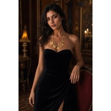 Allona Kadın Gold Renk Yaprak Motifli Bohem Kolye KOLYE-051 & Premium Kutu