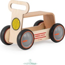 Esranın Dünyası Mamatoyz Driveme Wood 3'ü 1 Arada Ahşap Ilk Adım Arabası Yürüme Arkadaşı, Bingit, Oyuncak Kutusu - Ambulans, Doğal Ahşap, 4 Tekerlekli