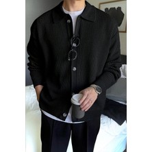 Serablanka Erkek Polo Yaka Oversize Triko Hırka Siyah