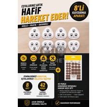 Gio Ticaret - 8'li Kendinden Yapışkanlı Üç Bilyeli Beyaz Renkli 360 Derece Dönebilen Eşya ve Mobilya Kaydırıcı Mini Mobilya Tekerleği (60 Kg’ye Kadar Dayanıklı) - 42 Parça Karışık Keçe Seti Hediyeli