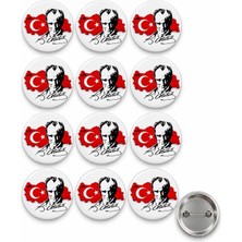 Türk Bayrağı Türkiye Haritası Atatürk Rozet Ceket-Çanta-Kalemlik-Şapka-Aksesuar Rozeti  (44MM) 12 Adet