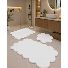 3'lü Set Kaymaz Taban Peluş Banyo Paspası Papatya(50*50) Lazer(50*60) Lazer (60*100)