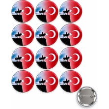 Türk Bayrağı Atatürk Rozet Ceket-Çanta-Kalemlik-Şapka-Aksesuar Rozeti  (44MM) 12 Adet
