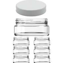 Esranın Dünyası 6 Adet 50 ml Plastik Beyaz Kapaklı ve Iç Kapaklı 50 cc Şeffaf Cam Krem Kavanozu