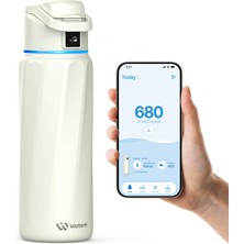 Esranın Dünyası Waterh Boost Yalıtımlı Paslanmaz Çelik Akıllı Su Şişesi, 32 Oz Bluetooth Akıllı Izleyici ve Içki Hatırlatma (Beyaz)