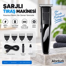 Abnturk Şarjlı Saç Sakal Ense Tıraş Makinesi-4 Farklı Başlıklı Hassas Kesimler Için Saç Kesim Seti