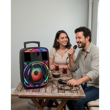 Azrlya Taşınabilir Bluetooth Speaker Mikrofonlu Rgb Işıklı Karaoke Ses Sistemi