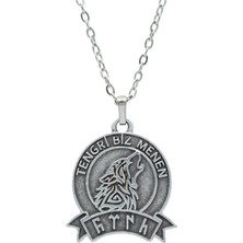 Brf Store Prime Tengri Biz Menen - Bozkurt - Türk Erkek Kadın Kolye Antik Gümüş Kaplama - 60 cm Düz Zincir