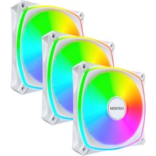 Esranın Dünyası Montech RX120 Pro Argb Pwm 120MM Fan 3'lü Paket, Üst Düzey, Ters Bıçak, 360° Argb Aydınlatma, Tüfek Yataklı, Sessiz Düşük Gürültülü, 600–1600 Rpm, Fan Göbeği Dahil, Reverse Fan, Beyaz Renk