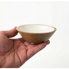 Brf Store Prime Deconox Mango Ağacı Kase - Içi Krem Emaye (Enamel) Kaplama 13 cm Dekoratif Ahşap Sunum Kasesi