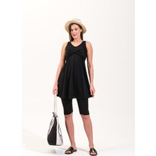 Brf Store Prime 2257_KADIN 2'li Takım Taytlı Çapraz Bantlı Askılı Elbise Deniz/havuz Mayosu