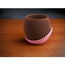 Brf Store Prime Küre Saksı – 3D Baskı Kafes Dokulu Iki Parçalı Dekoratif Saksı - Kahverengi-Pembe