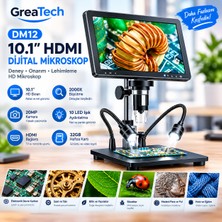 GreaTech DM12 10.1 Inç HDMI Dijital Mikroskop 2000X 20MP Deney Onarım Lehimleme Hd Mikroskop